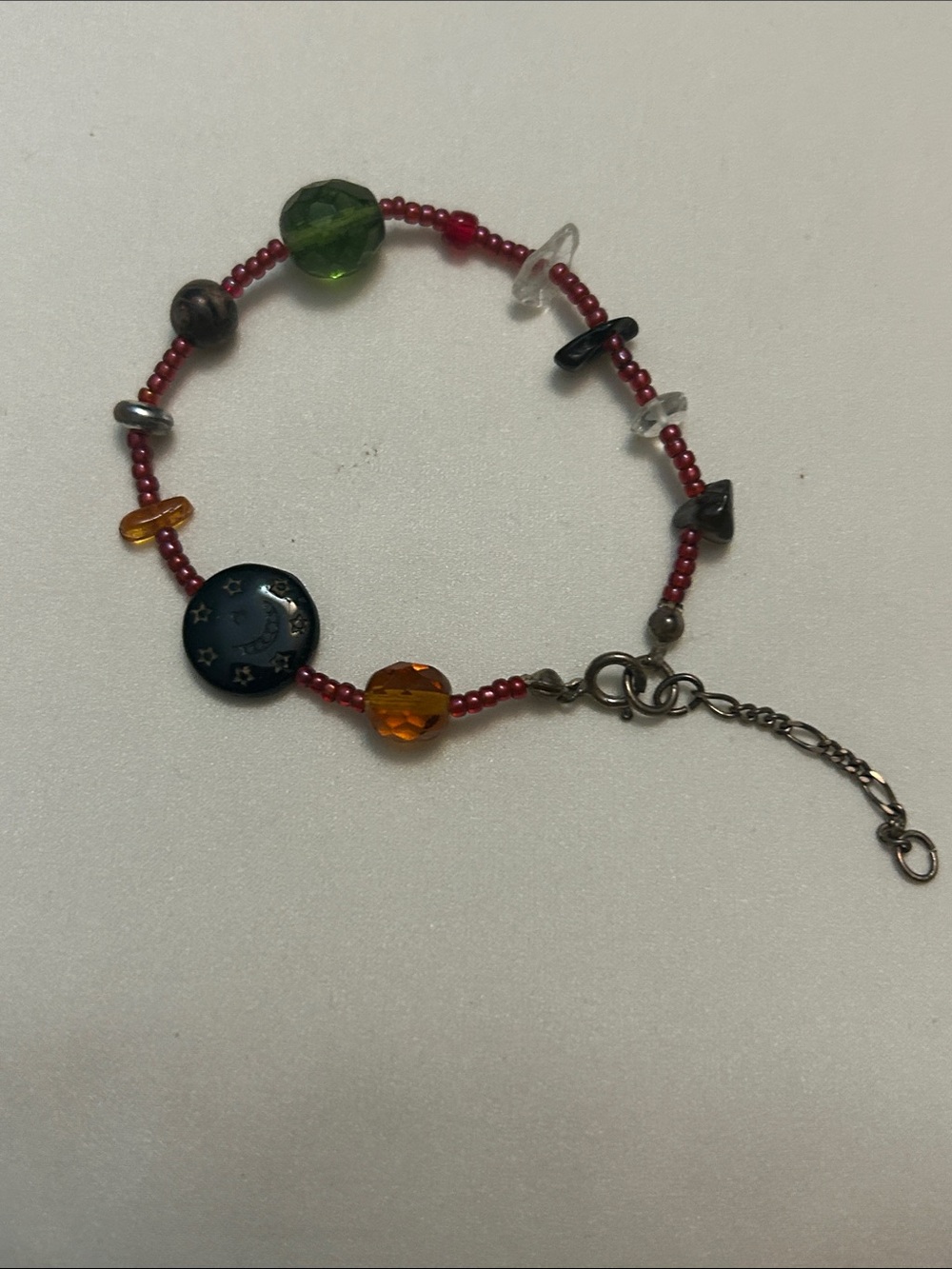 Handmade Multicolor Beaded Bracelet - Red, Green, Orange Accents